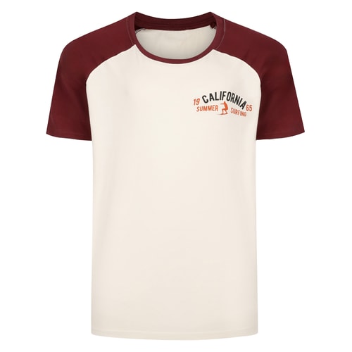 Bigdude California Raglan Crew Neck T-Shirt ECRU Burgundy